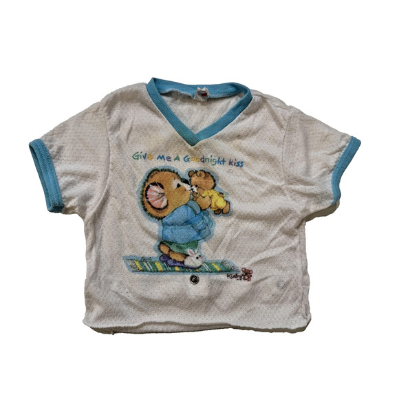 Vintage Curity Baby Shirt Size 4 Blue Trim Bear Graphic Give Me A Goodnight Kiss - Picture 1 of 5